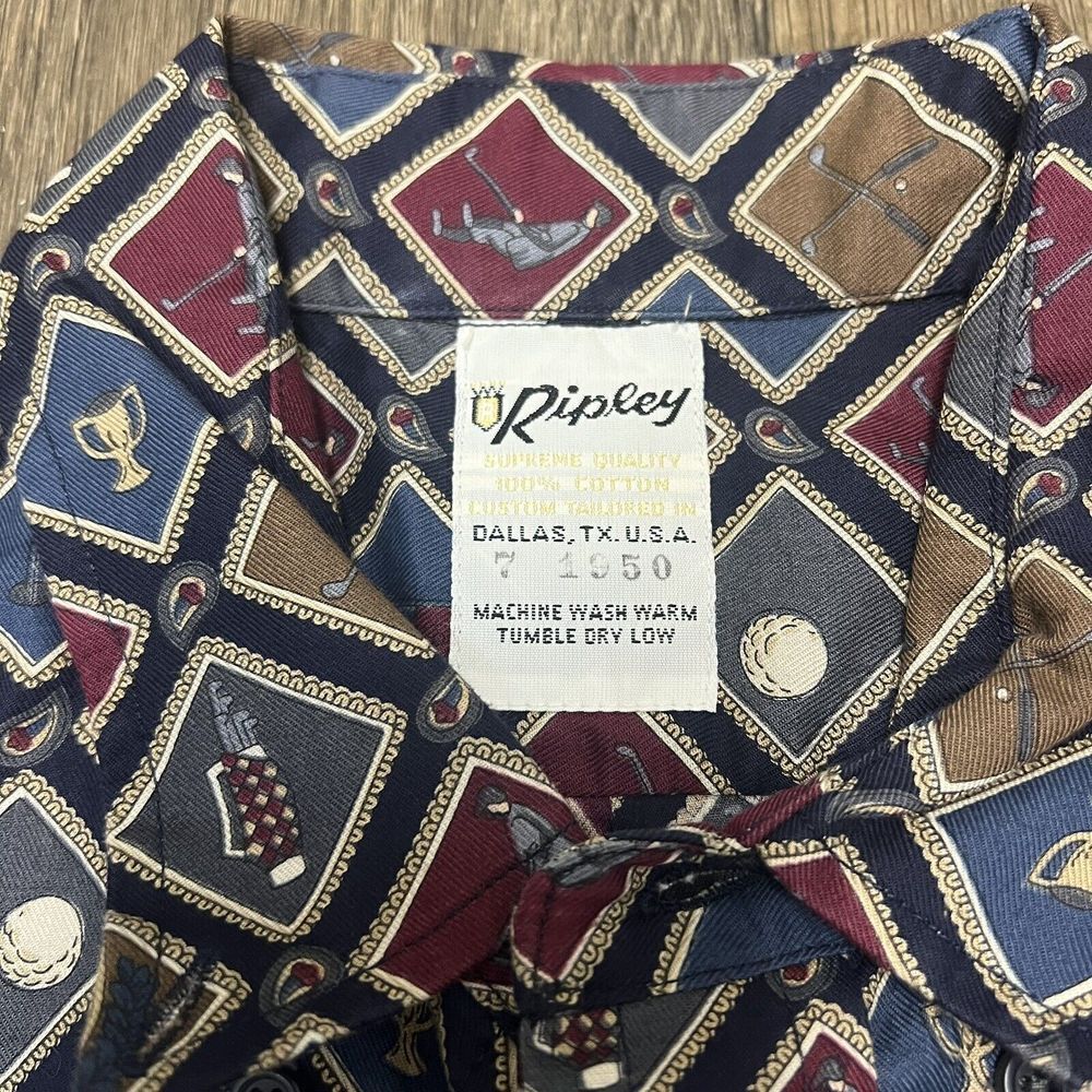 Vintage 50s 60s Ripley Dallas Golf Print Button Up Shirt Men's S/M Multicolor - Picture 3 of 10